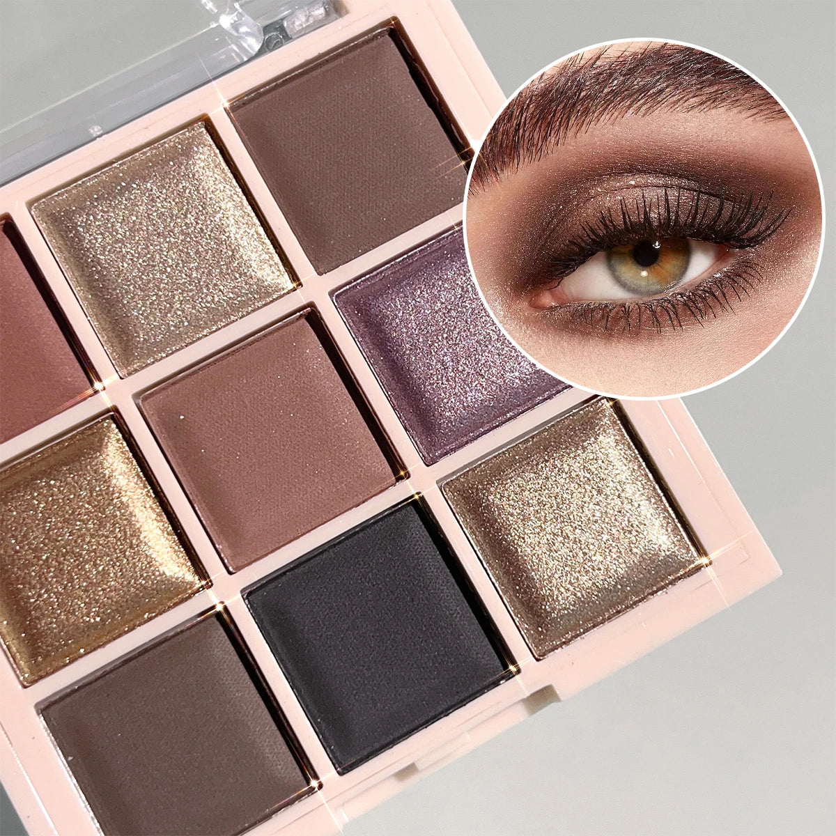 Paleta de sombras de ojos de 9 colores con brillo fino, brillo, mate y tonos té con leche; mini, de uso diario, ideal para estudiantes.