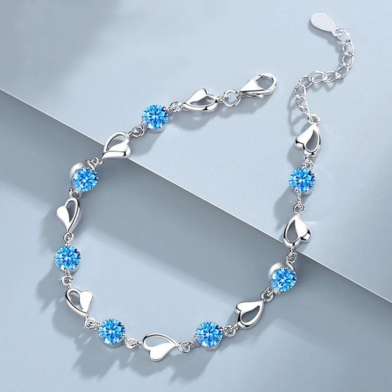 Pulsera de plata de ley 925 con forma de corazón para mujer, estilo retro coreano, versátil, con circonitas, joyería original para fiestas.