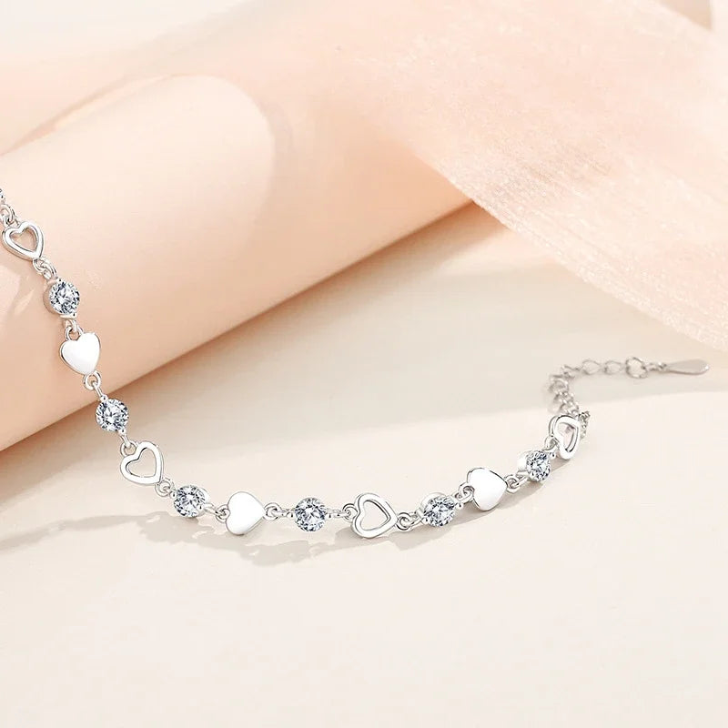 Pulsera de plata de ley 925 con forma de corazón para mujer, estilo retro coreano, versátil, con circonitas, joyería original para fiestas.