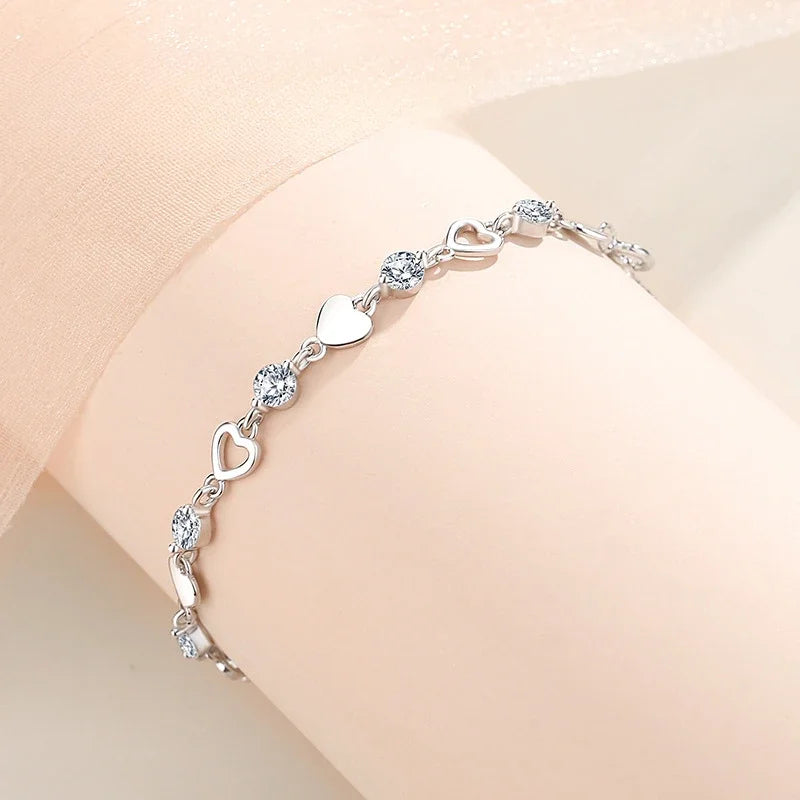 Pulsera de plata de ley 925 con forma de corazón para mujer, estilo retro coreano, versátil, con circonitas, joyería original para fiestas.