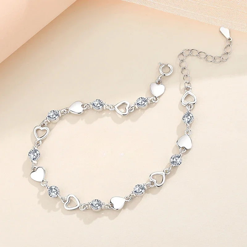 Pulsera de plata de ley 925 con forma de corazón para mujer, estilo retro coreano, versátil, con circonitas, joyería original para fiestas.