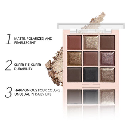 Paleta de sombras de ojos de 9 colores con brillo fino, brillo, mate y tonos té con leche; mini, de uso diario, ideal para estudiantes.