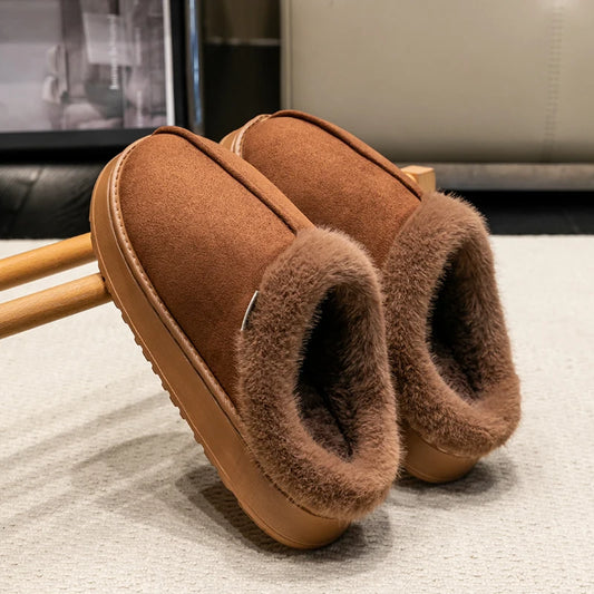 Nuevas pantuflas de invierno para hombre con suela gruesa para interiores, antideslizantes y cálidas en casa con forro de piel para parejas.