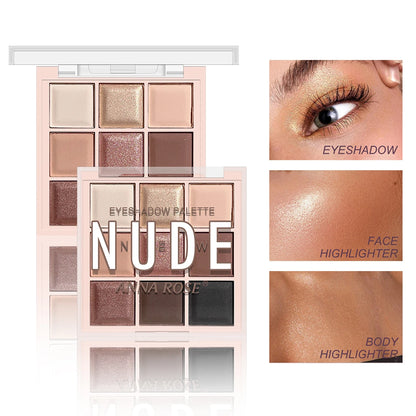 Paleta de sombras de ojos de 9 colores con brillo fino, brillo, mate y tonos té con leche; mini, de uso diario, ideal para estudiantes.