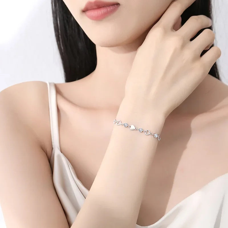 Pulsera de plata de ley 925 con forma de corazón para mujer, estilo retro coreano, versátil, con circonitas, joyería original para fiestas.