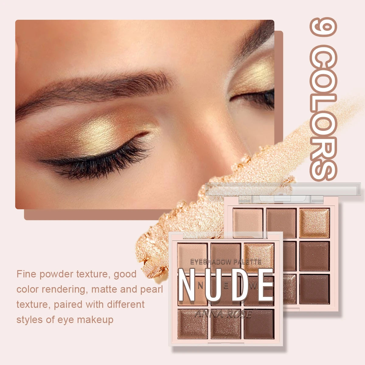 Paleta de sombras de ojos de 9 colores con brillo fino, brillo, mate y tonos té con leche; mini, de uso diario, ideal para estudiantes.