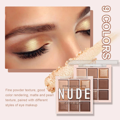 Paleta de sombras de ojos de 9 colores con brillo fino, brillo, mate y tonos té con leche; mini, de uso diario, ideal para estudiantes.