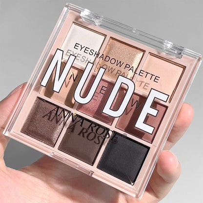 Paleta de sombras de ojos de 9 colores con brillo fino, brillo, mate y tonos té con leche; mini, de uso diario, ideal para estudiantes.