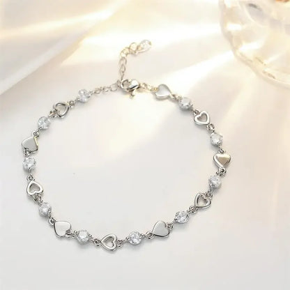 Pulsera de plata de ley 925 con forma de corazón para mujer, estilo retro coreano, versátil, con circonitas, joyería original para fiestas.