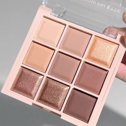 Paleta de sombras de ojos de 9 colores con brillo fino, brillo, mate y tonos té con leche; mini, de uso diario, ideal para estudiantes.